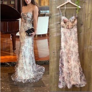 Lulus Ivory Floral Bustier Corset Organza Lace-Up Maxi Dress